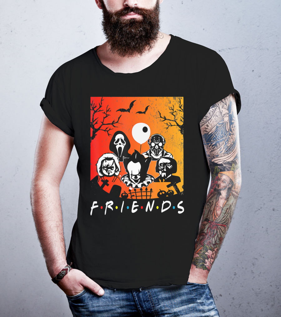 Friends Of Horror Halloween Characters Collage T-Shirt