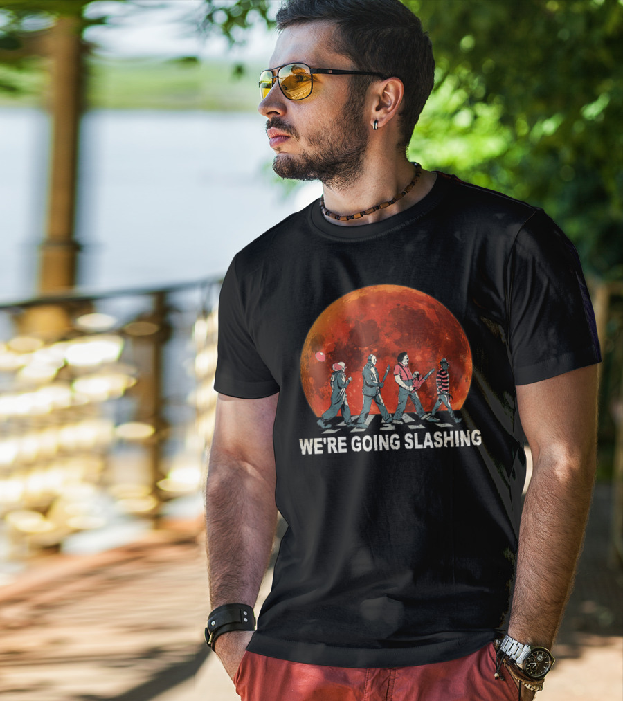 We're Going Slashing Halloween Blood Moon Horror Characters T-Shirt