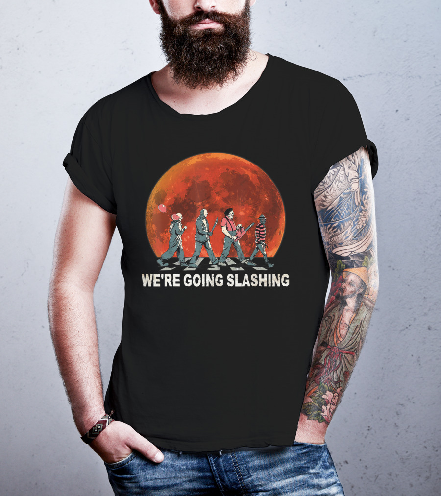 We're Going Slashing Halloween Blood Moon Horror Characters T-Shirt