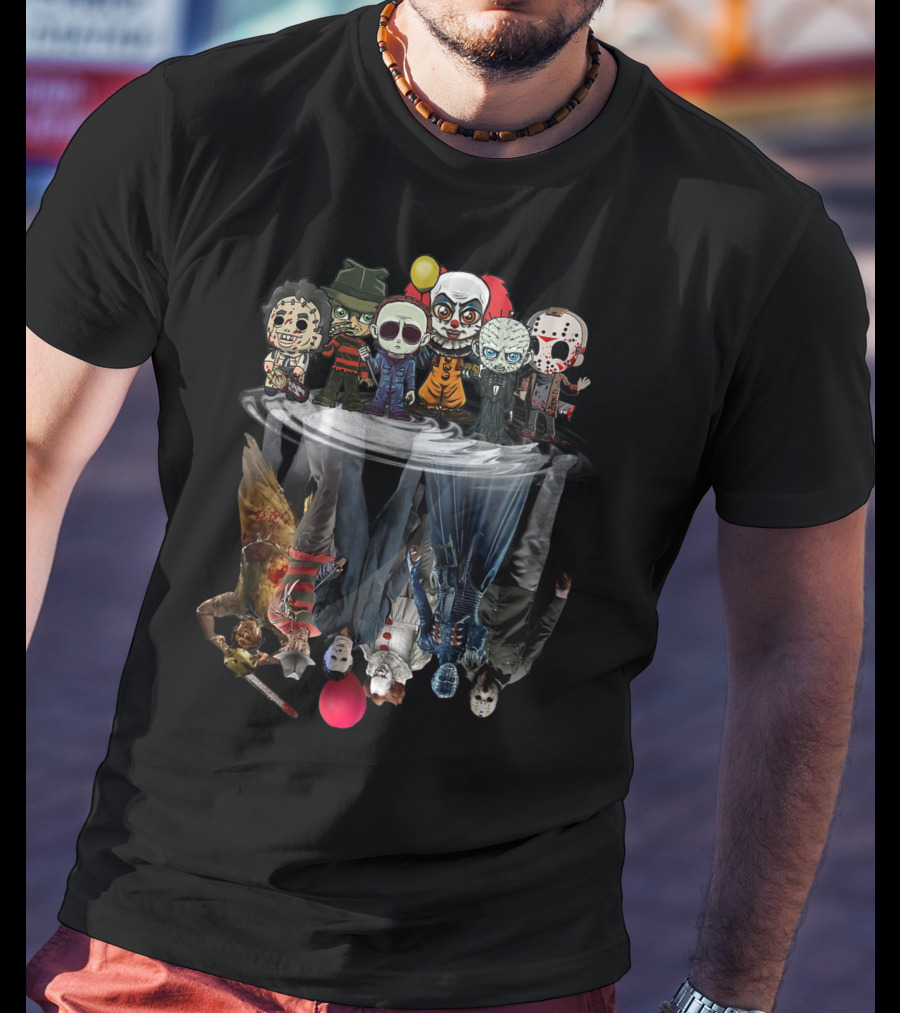 Horror Movie Characters Reflected In Water Mirror T-Shirt
