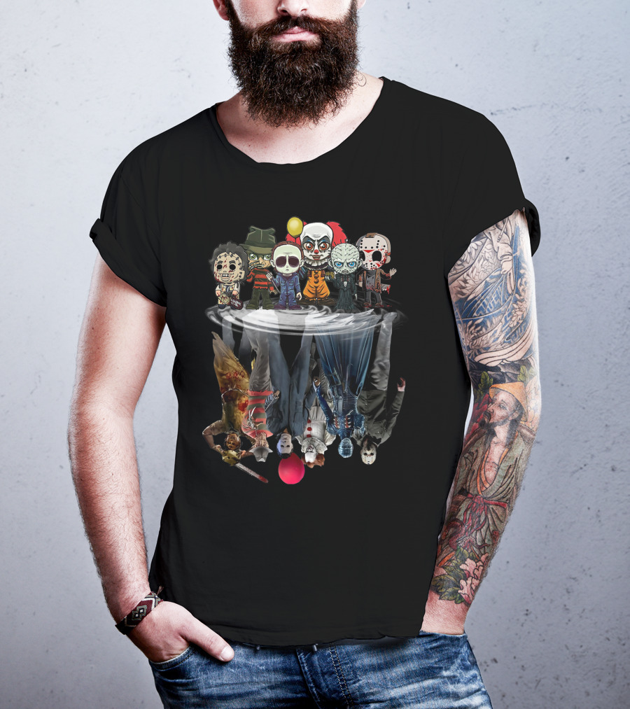 Horror Movie Characters Reflected In Water Mirror T-Shirt