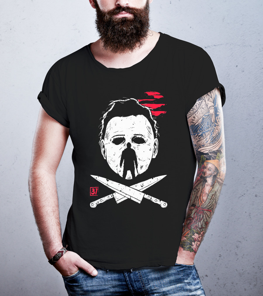 Horror Friday Halloween 37 Michael Myers Mask Knives T-Shirt