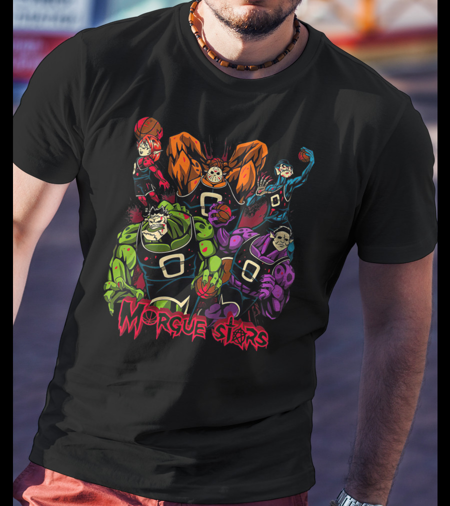Morgue Stars Horror Characters Basketball Halloween T-Shirt