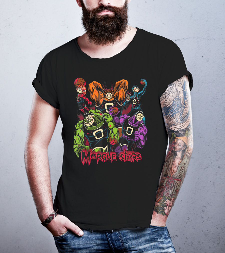 Morgue Stars Horror Characters Basketball Halloween T-Shirt