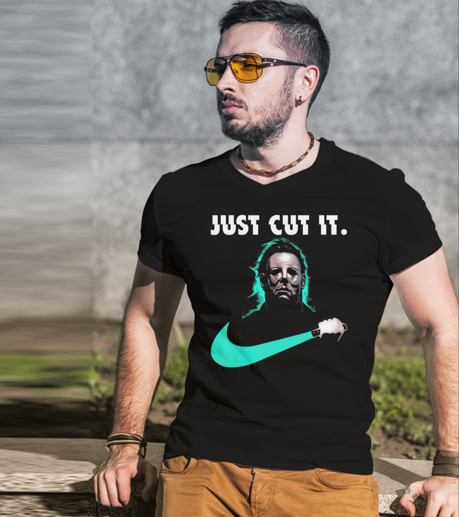 Just Cut It Horror Vintage Halloween Michael Myers Knife Swoosh T-Shirt