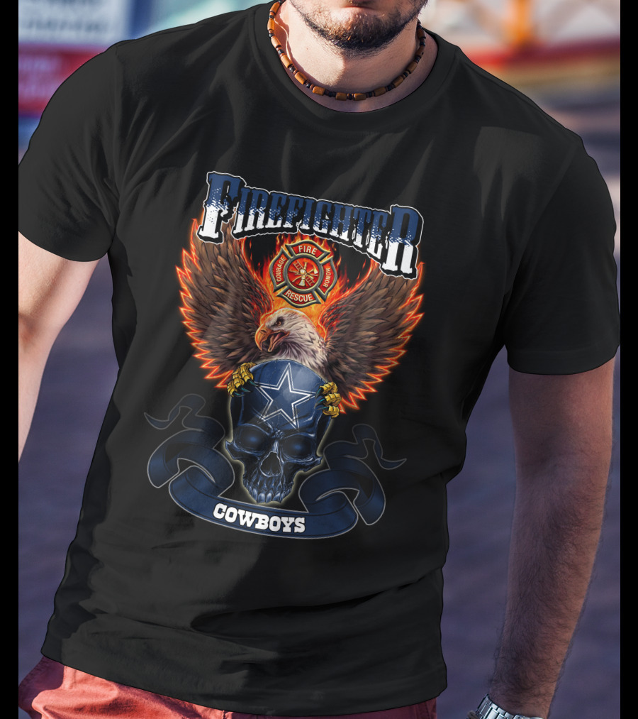 Firefighter Rescue Eagle Skull Cowboys T-Shirt