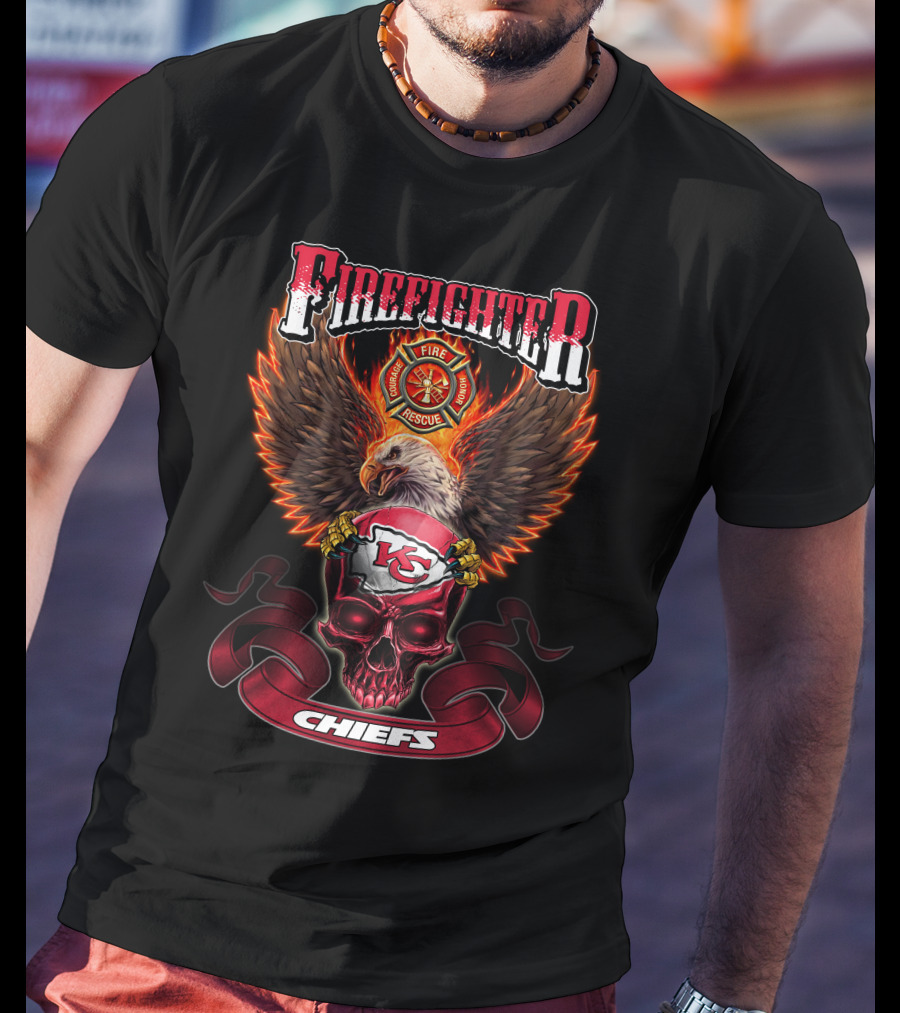 Firefighter Fire Rescue Kansas City Chiefs Chiefs Eagle Skull T-Shirt