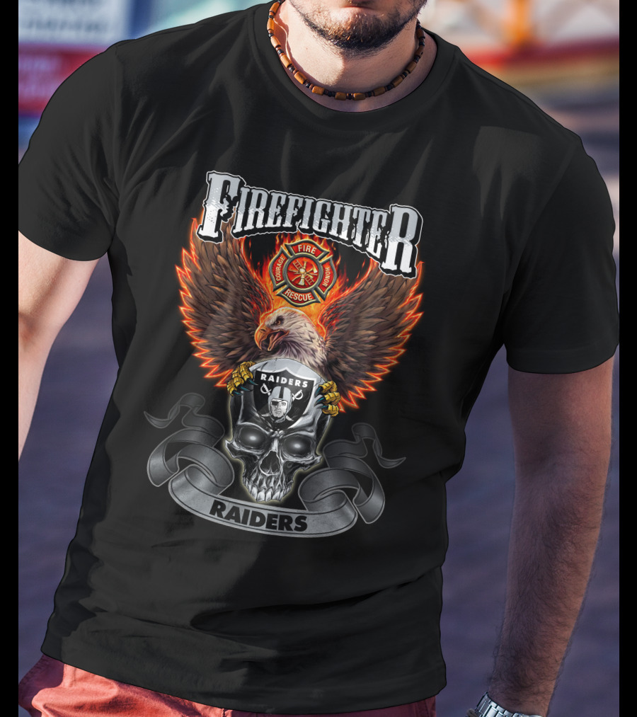 Firefighter Fire Rescue Eagle Skull Raiders T-Shirt
