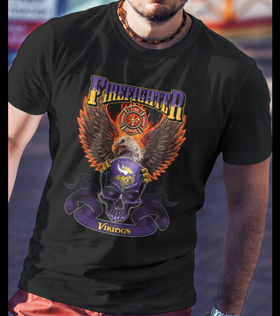 Firefighter Fire Rescue Eagle Minnesota Vikings Skull T-Shirt