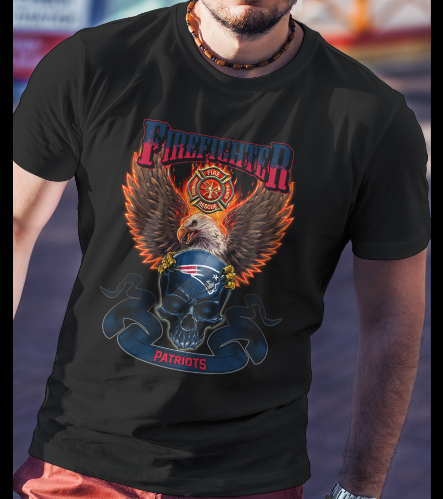 Firefighter Fire Rescue Patriots Eagle Skull New England Patriots T-Shirt