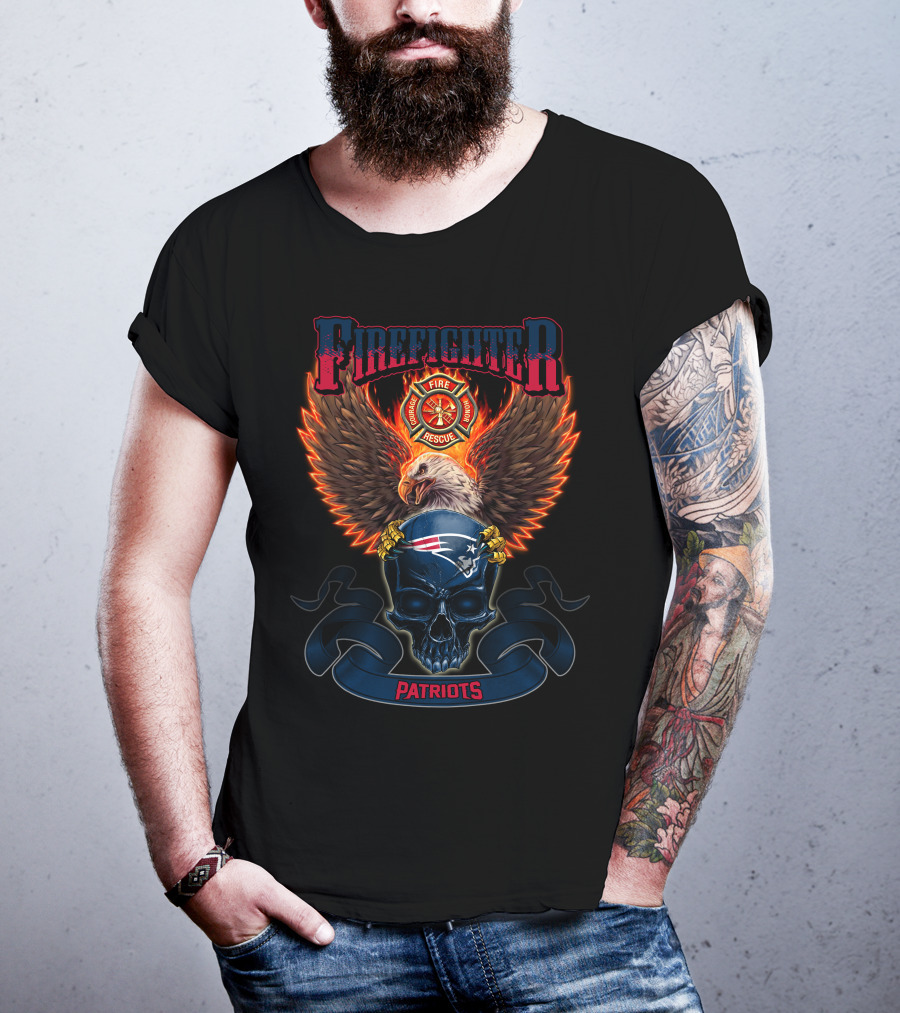 Firefighter Fire Rescue Patriots Eagle Skull New England Patriots T-Shirt