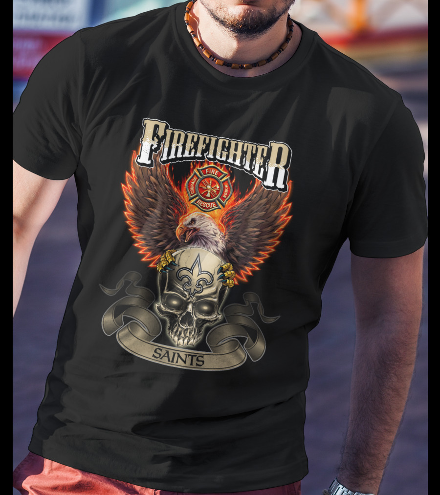 Firefighter Fire Rescue Eagle Skull Saints T-Shirt