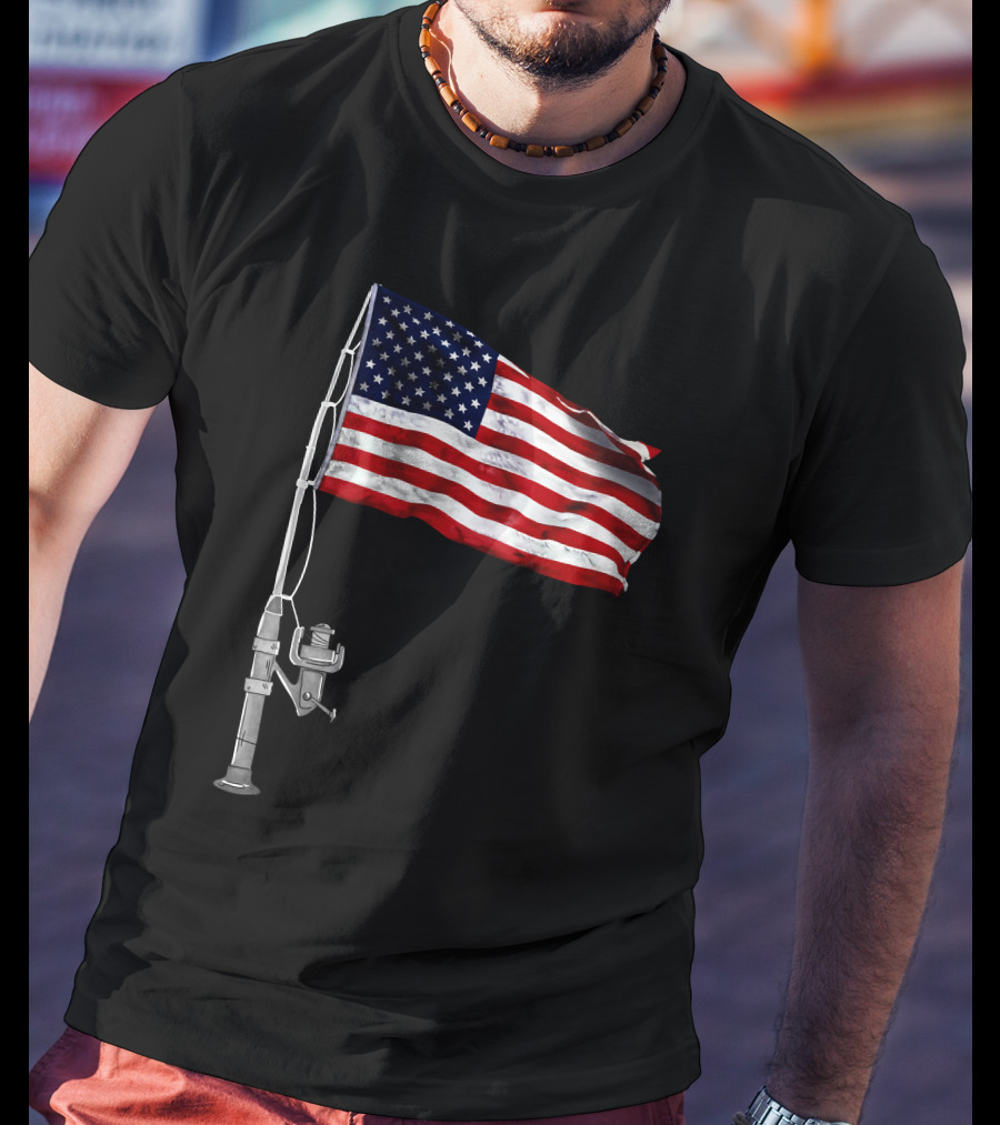 American Fishing Rod Flag Camping T-Shirt
