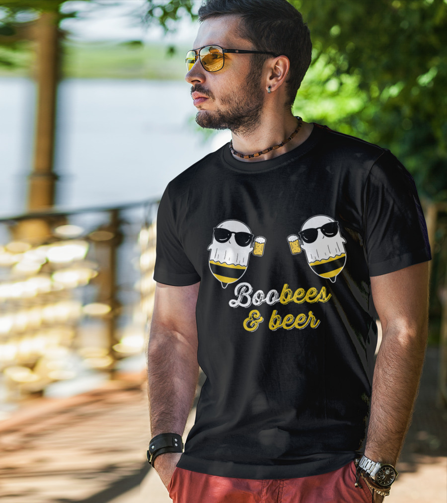Boo Bees And Beer Halloween Costume Cute Ghost Drinking Bee T-Shirt