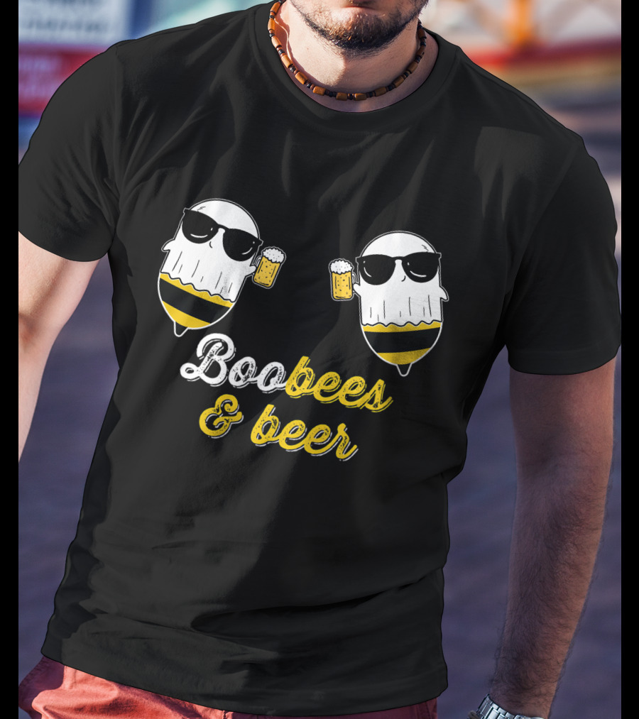 Boo Bees And Beer Halloween Costume Cute Ghost Drinking Bee T-Shirt