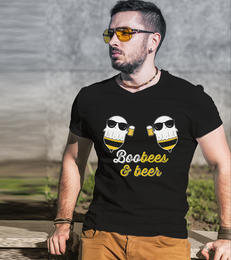 Boo Bees And Beer Halloween Costume Cute Ghost Drinking Bee T-Shirt