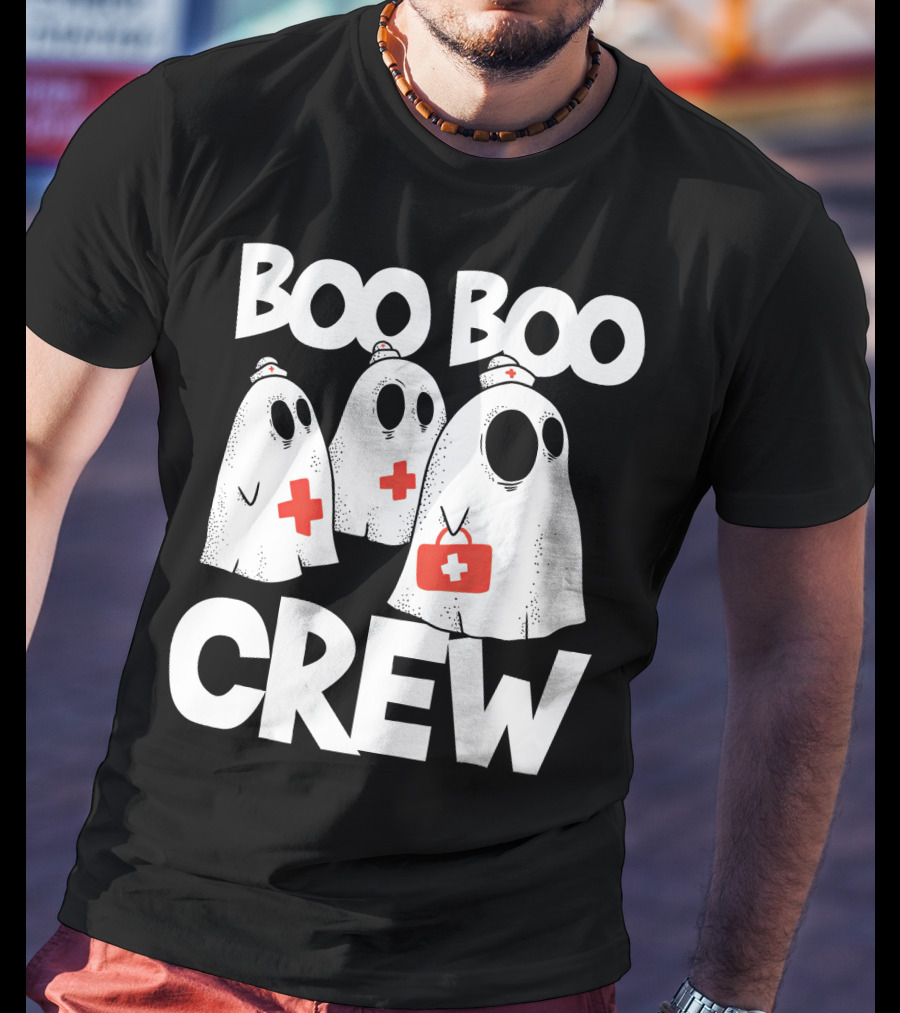 Boo Boo Crew Ghost Nurse Halloween With Medical Cross T-Shirt