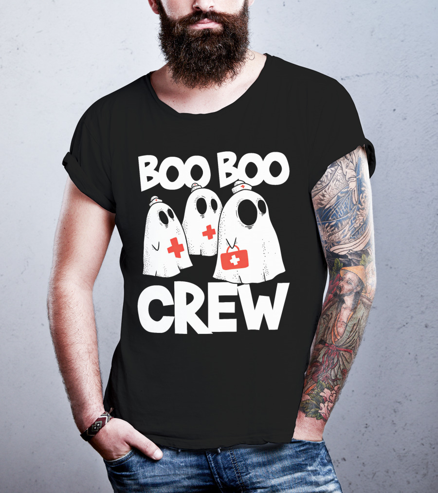 Boo Boo Crew Ghost Nurse Halloween With Medical Cross T-Shirt