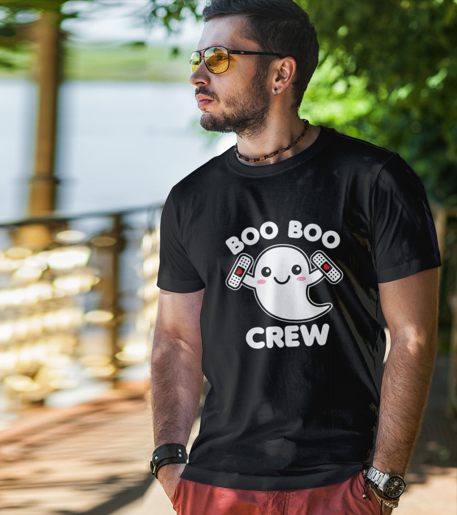Boo Boo Crew Nurse Ghost Funny Kawaii Bandage Heart T-Shirt