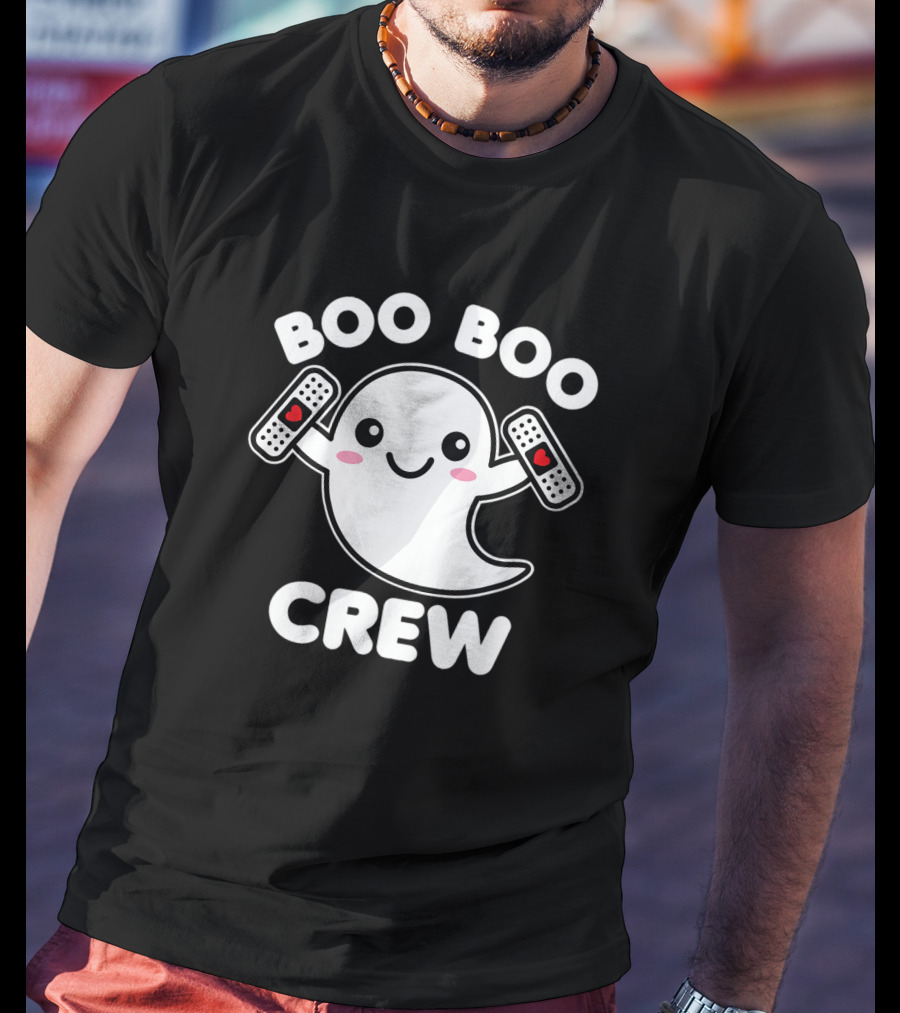Boo Boo Crew Nurse Ghost Funny Kawaii Bandage Heart T-Shirt