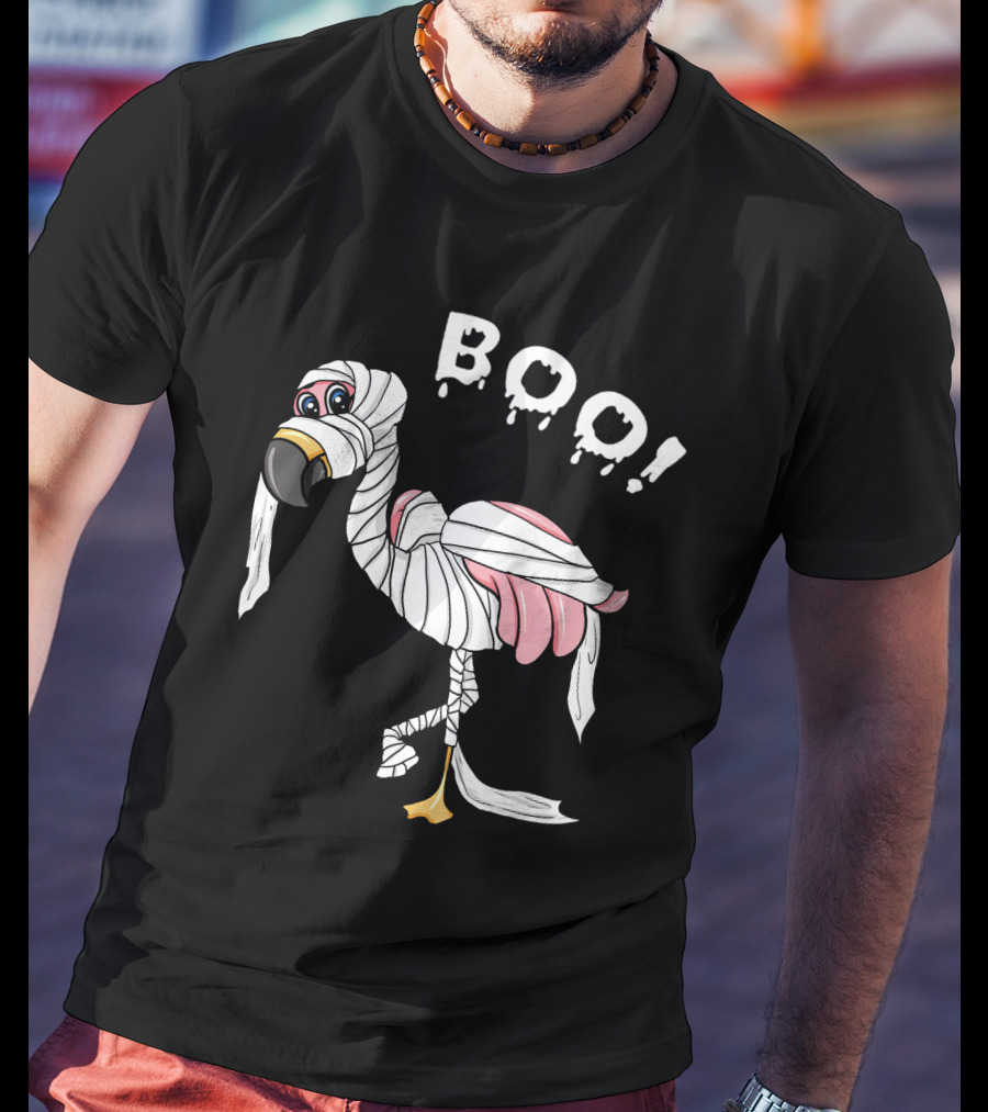 Boo Flamingo Mummy Halloween Wrap T-Shirt