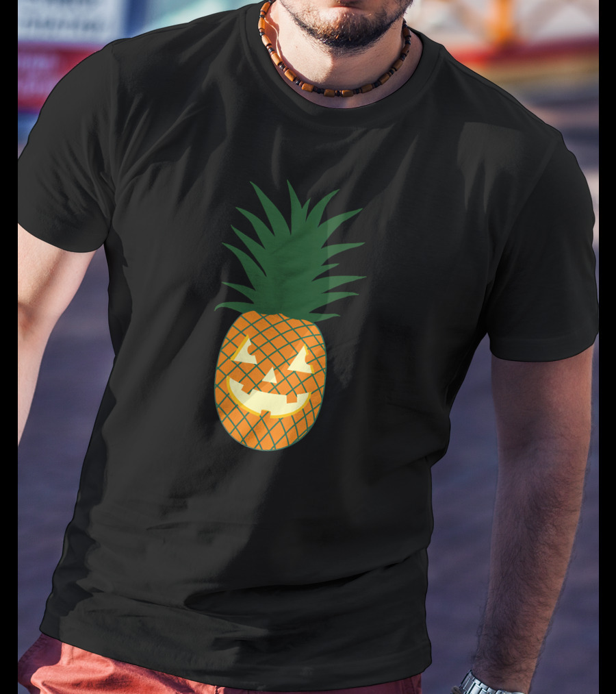Carved Pineapple Jack-o'-Lantern Halloween Hawaiian T-Shirt