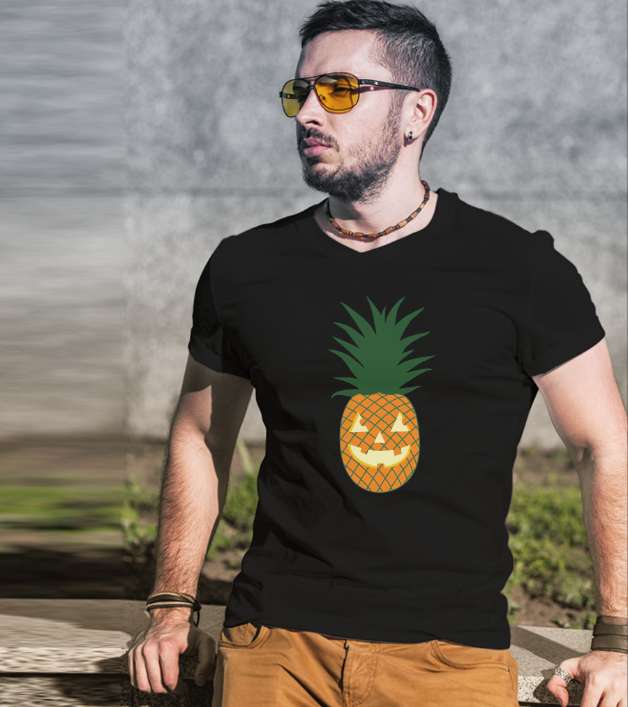 Carved Pineapple Jack-o'-Lantern Halloween Hawaiian T-Shirt