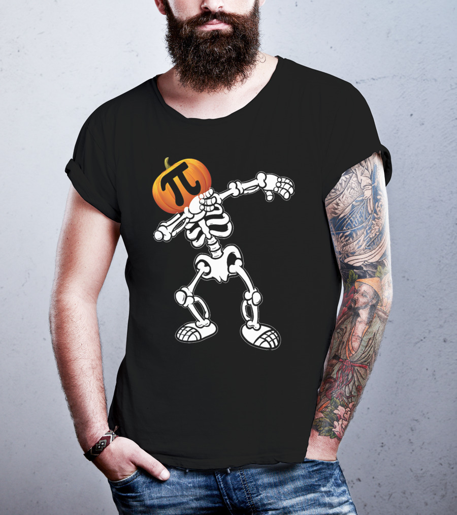 Funny Halloween Skeleton Dabbing Pumpkin Pi Math T-Shirt