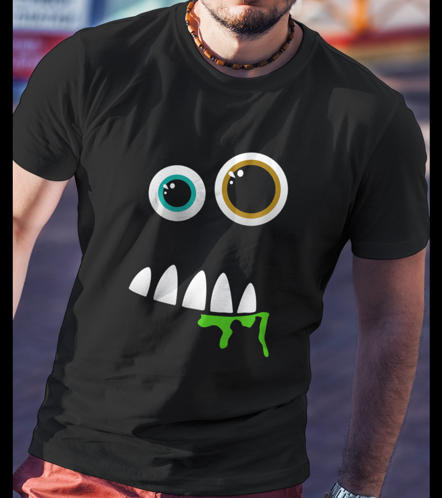 Funny Monster Face With Goofy Eyes And Drooling Green Slime T-Shirt