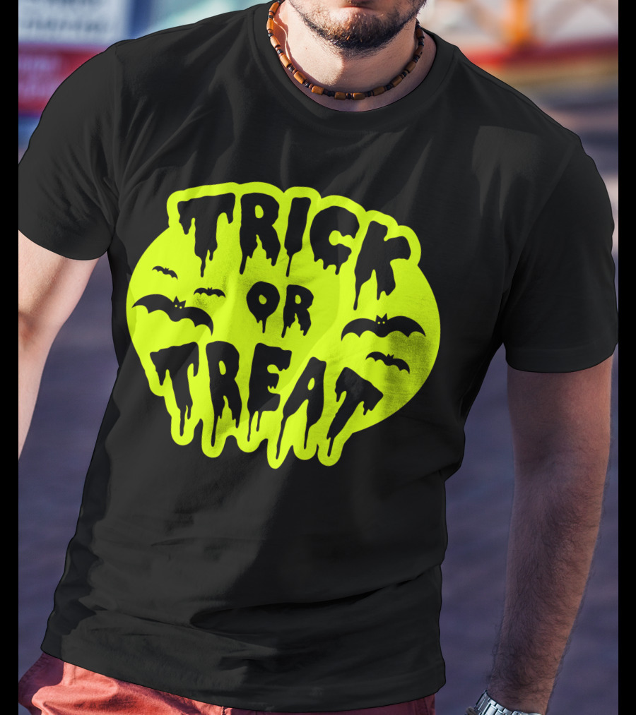Gladditudes Trick Or Treat Dripping Font With Bats T-Shirt