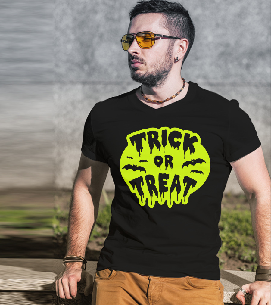 Gladditudes Trick Or Treat Dripping Font With Bats T-Shirt