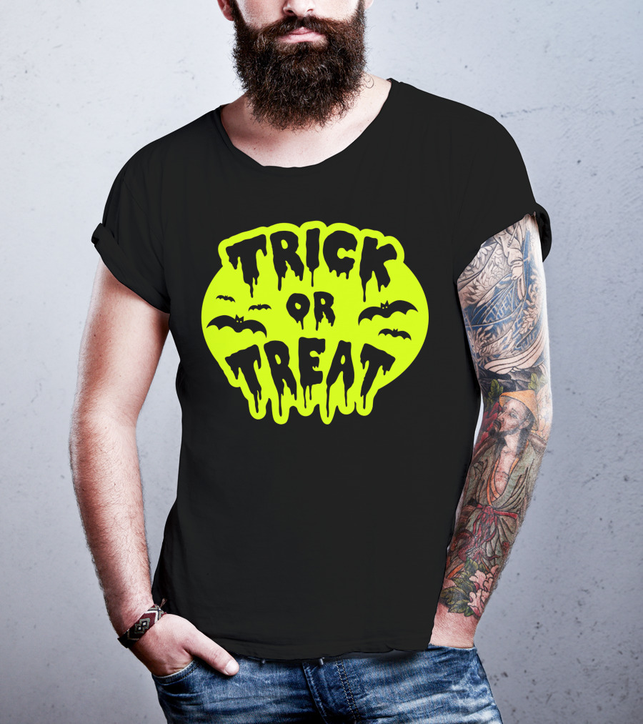 Gladditudes Trick Or Treat Dripping Font With Bats T-Shirt
