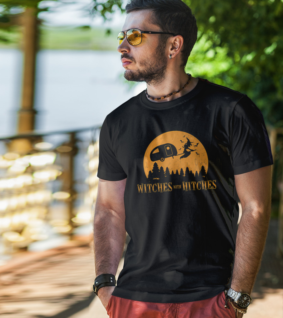 Witches With Hitches Halloween Camping Moon Scene T-Shirt