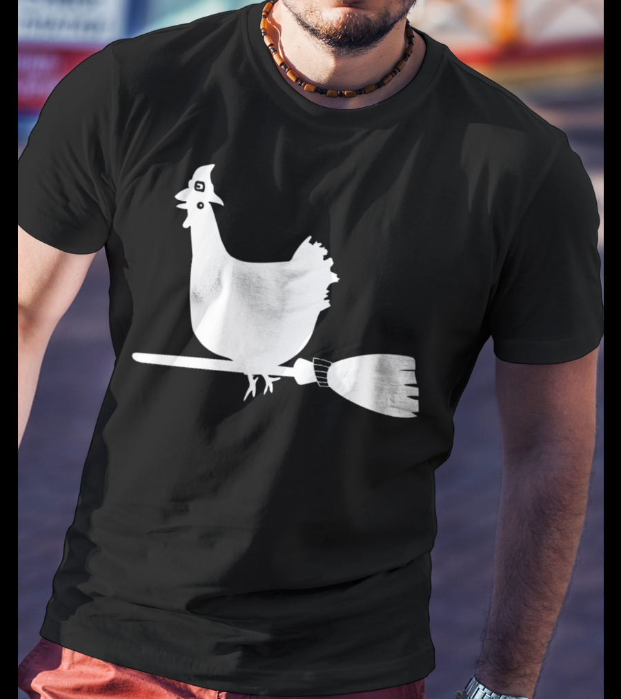 Halloween Chicken On Witch Broom T-Shirt