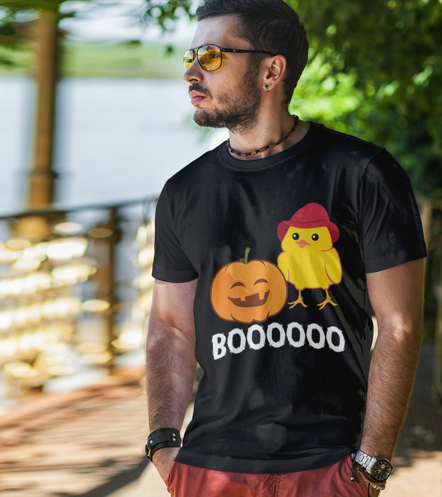 BOOOOO Halloween Funny Pumpkin And Chicken T-Shirt
