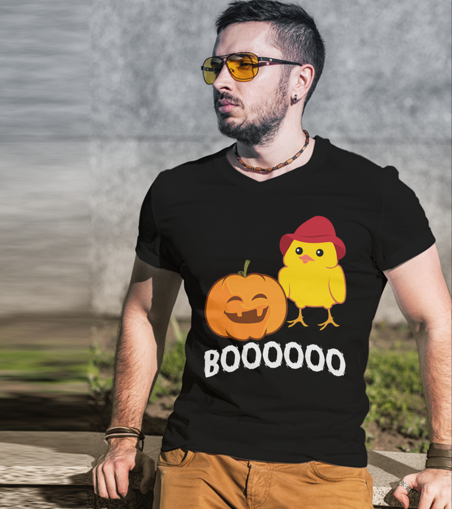 BOOOOO Halloween Funny Pumpkin And Chicken T-Shirt