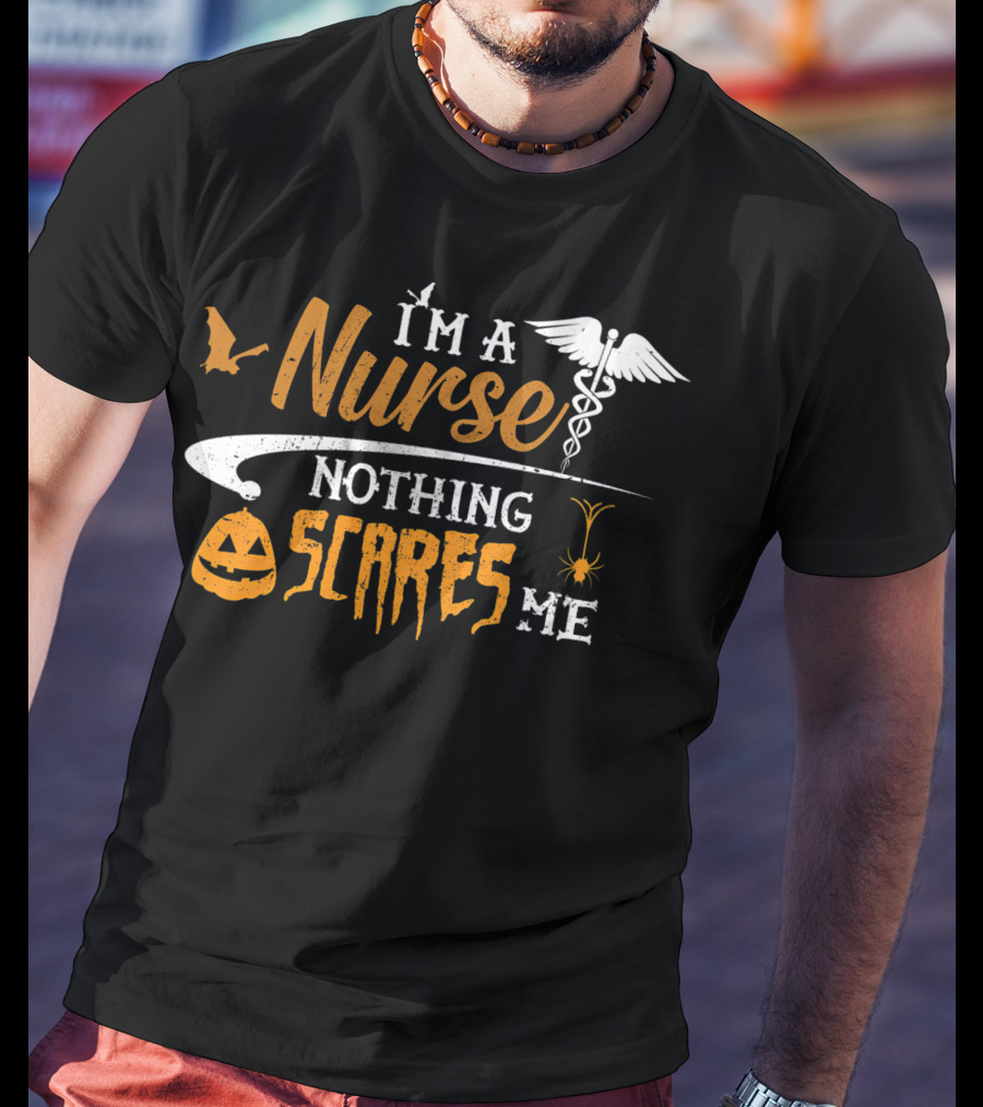 Halloween Nurse I'm A Nurse Nothing Scares Me Pumpkin Spider Caduceus T-Shirt