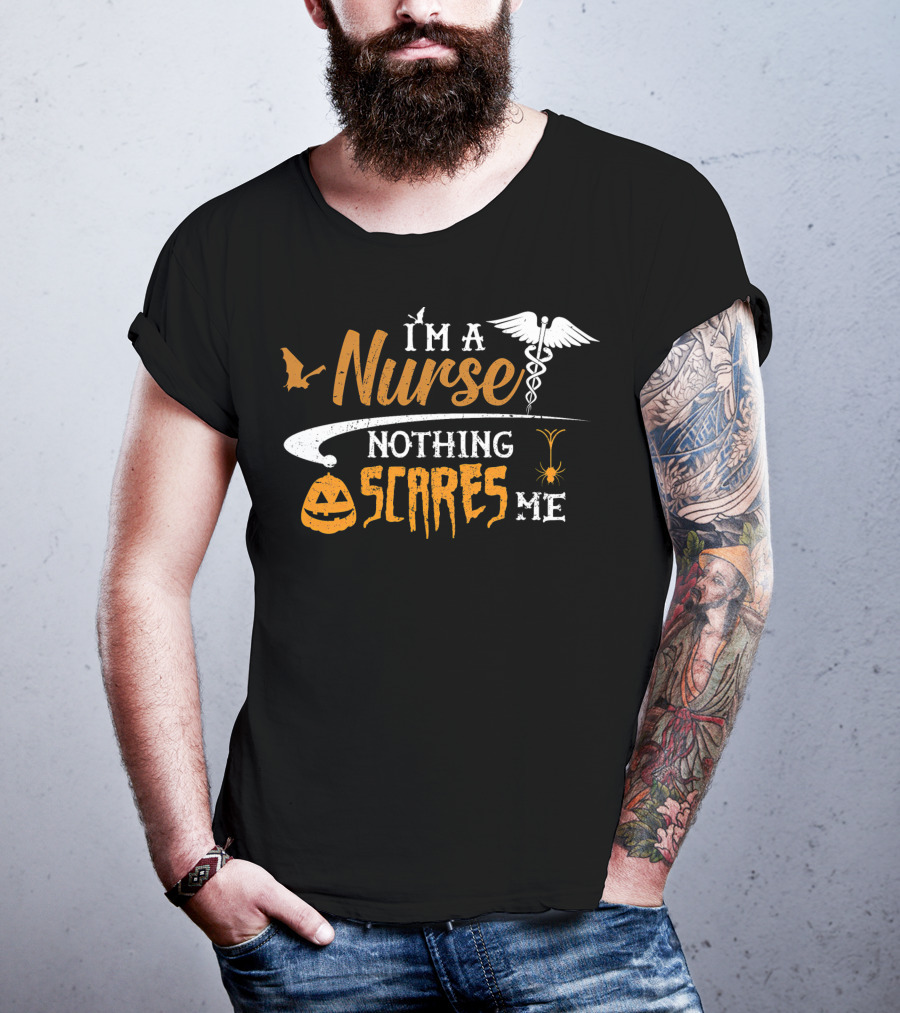 Halloween Nurse I'm A Nurse Nothing Scares Me Pumpkin Spider Caduceus T-Shirt