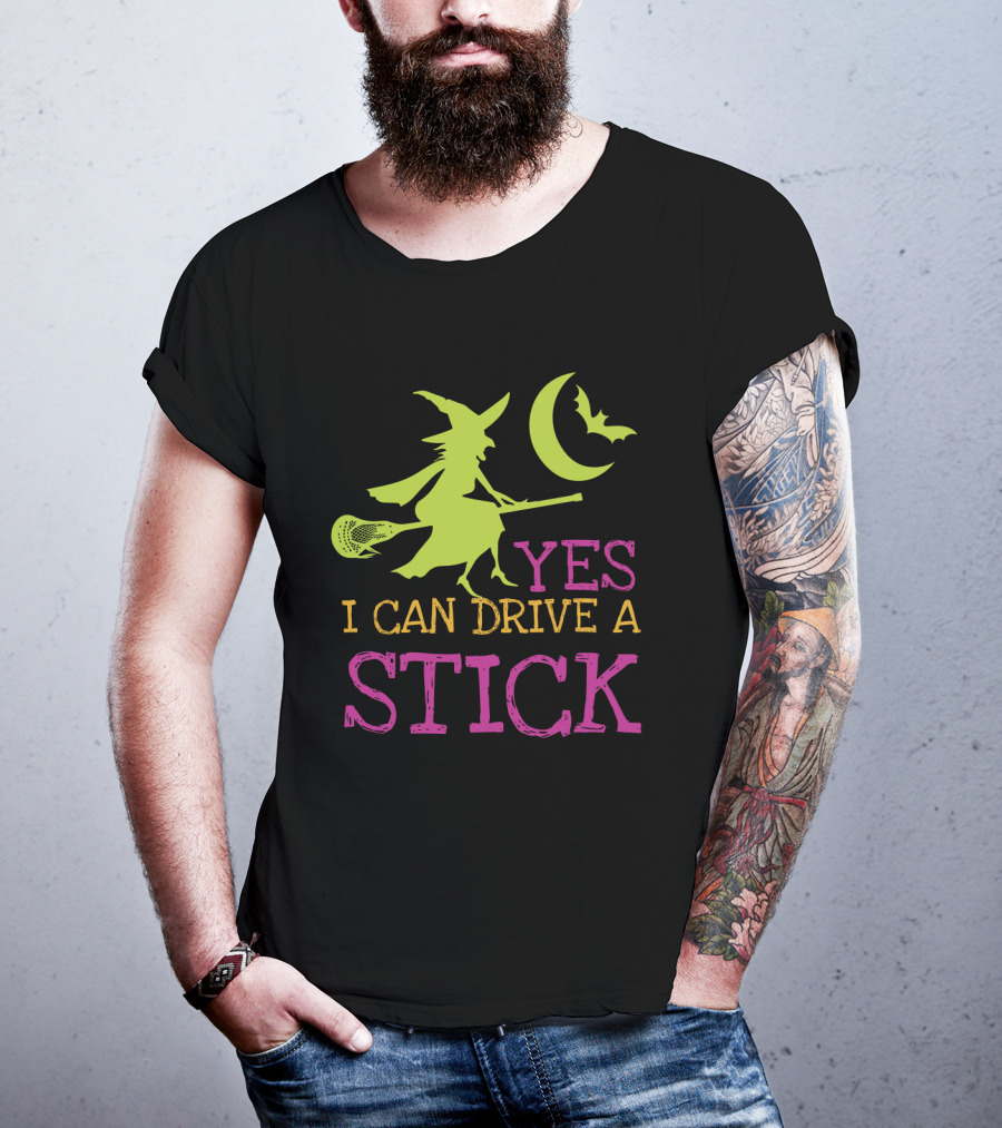 Yes I Can Drive A Lacrosse Stick Witch Halloween Moon Bat T-Shirt