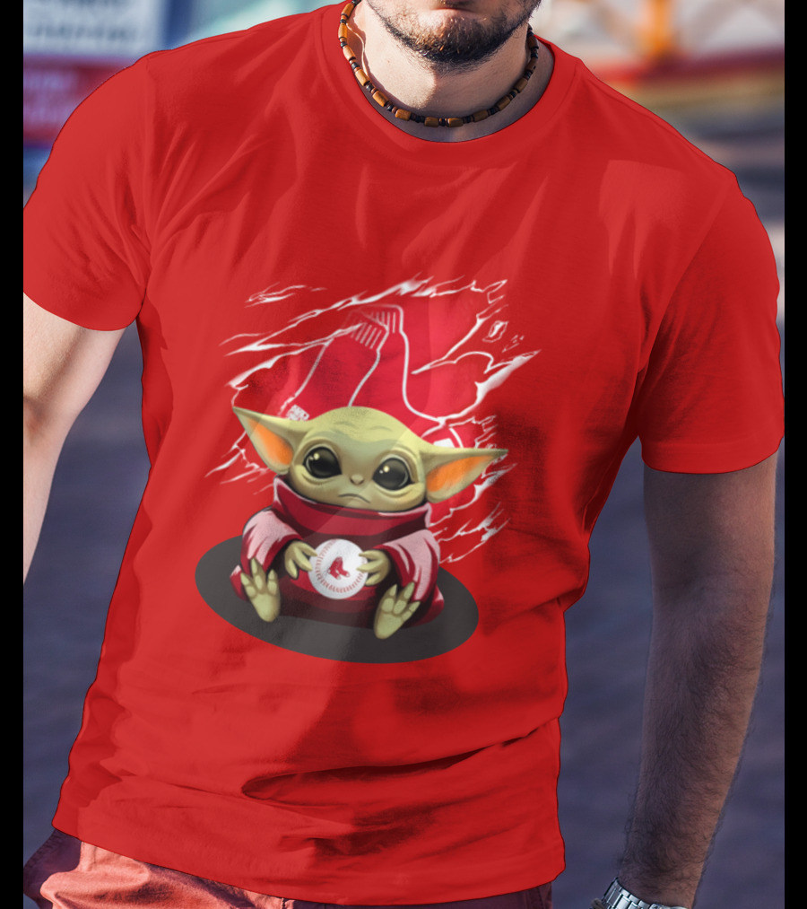 Yoda Holding Baseball In Front Of Boston Red Sox Socks T-Shirt