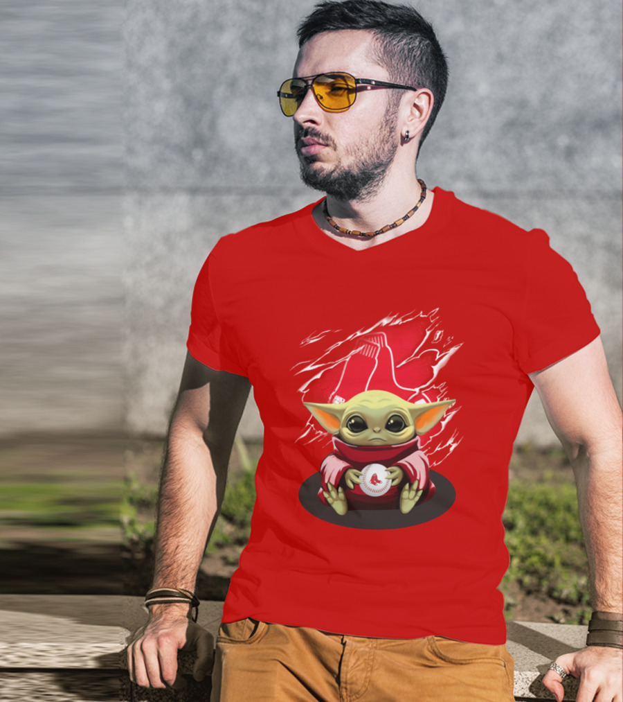 Yoda Holding Baseball In Front Of Boston Red Sox Socks T-Shirt