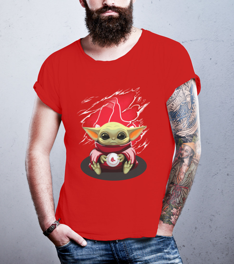 Yoda Holding Baseball In Front Of Boston Red Sox Socks T-Shirt