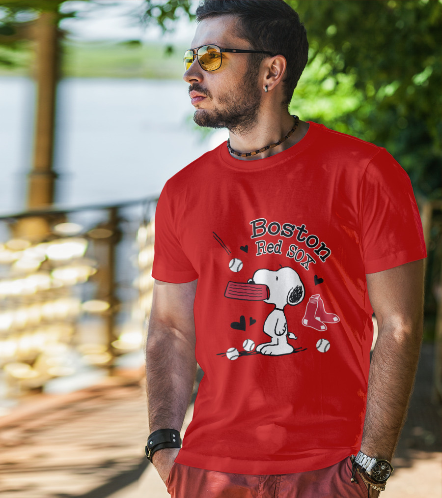 Boston Red Sox Snoopy Baseball Hearts T-Shirt