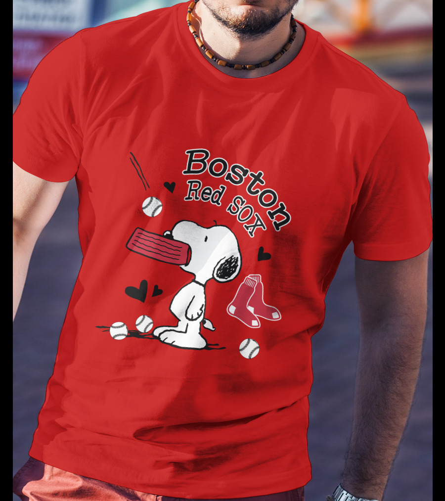 Boston Red Sox Snoopy Baseball Hearts T-Shirt