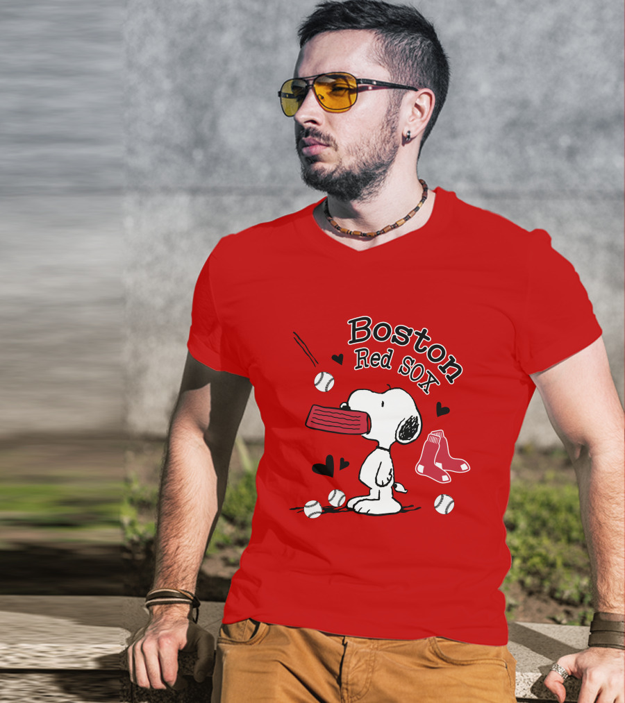 Boston Red Sox Snoopy Baseball Hearts T-Shirt