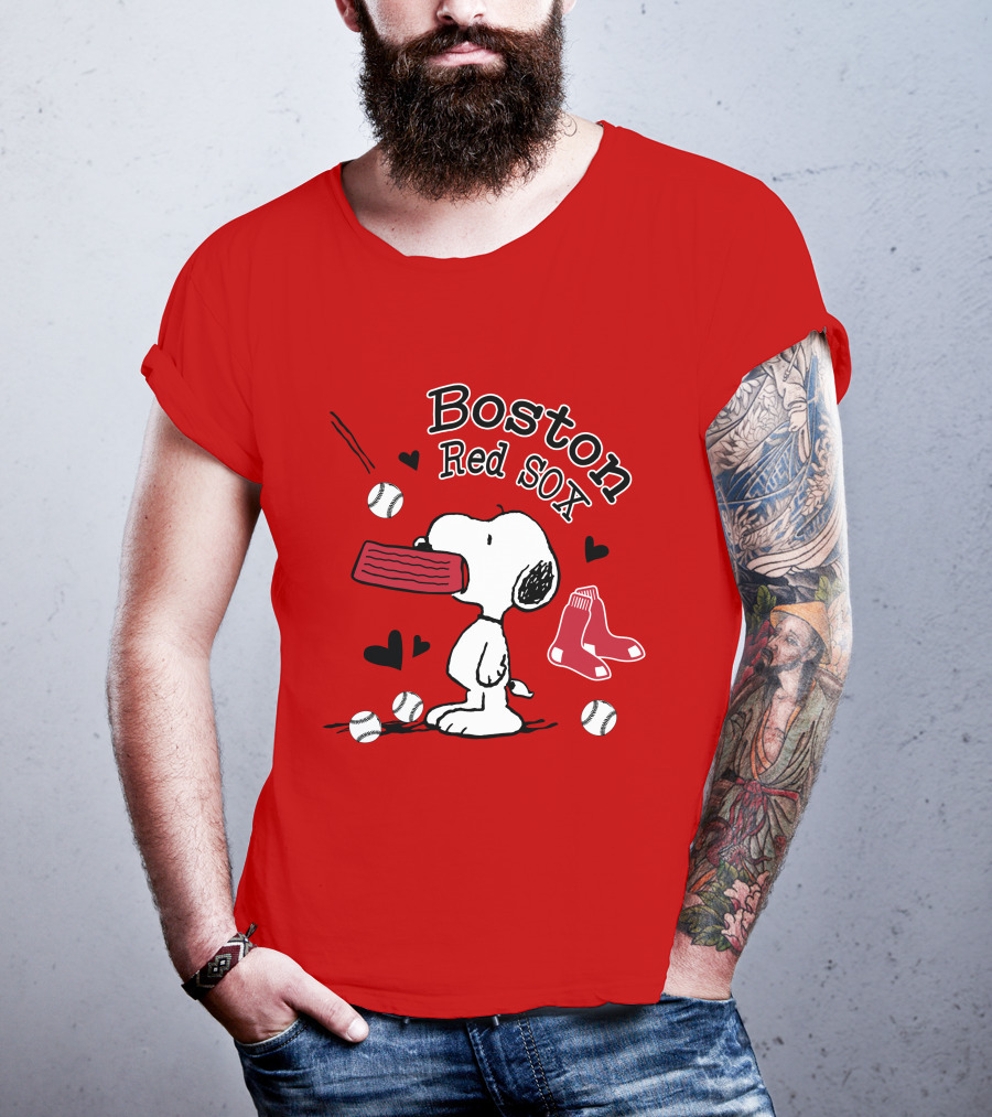 Boston Red Sox Snoopy Baseball Hearts T-Shirt
