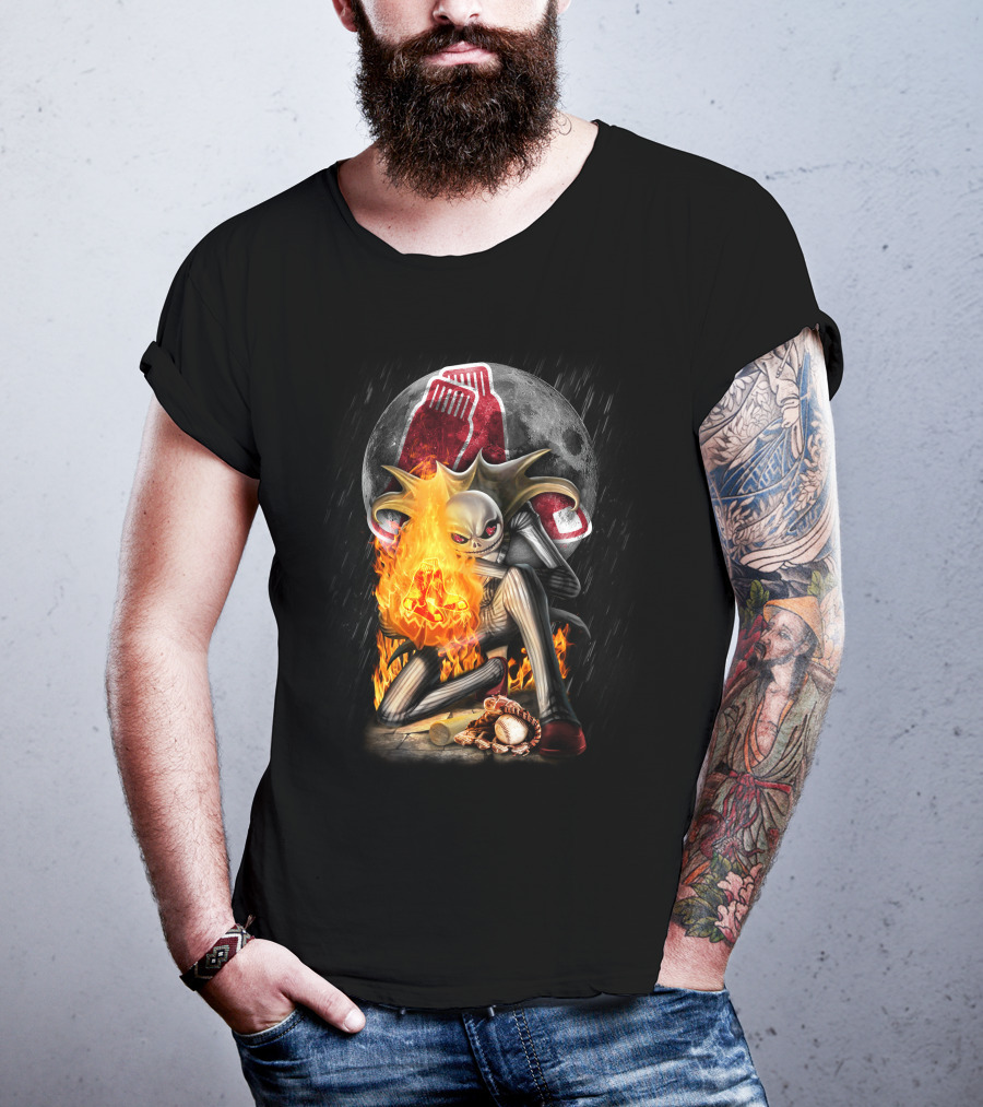Jack Skellington Boston Red Sox Skeletal Flames Moon Baseball Fusion T-Shirt