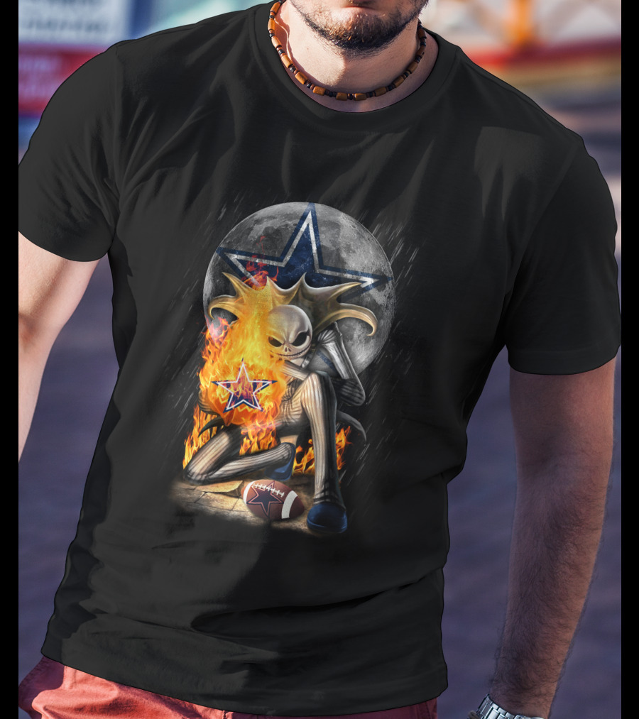 Jack Skellington Fire Football Moon Cowboys Star T-Shirt
