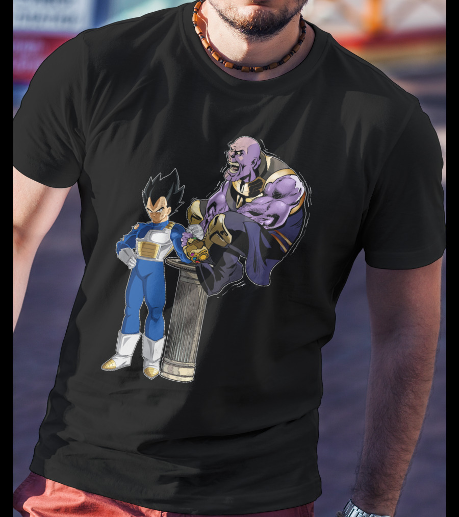 Vegeta And Thanos Arm Wrestling On Stone Pedestal T-Shirt