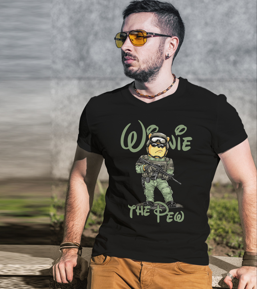 Winnie The Pew Tactical Bear With Sunglasses And Rifle T-Shirt